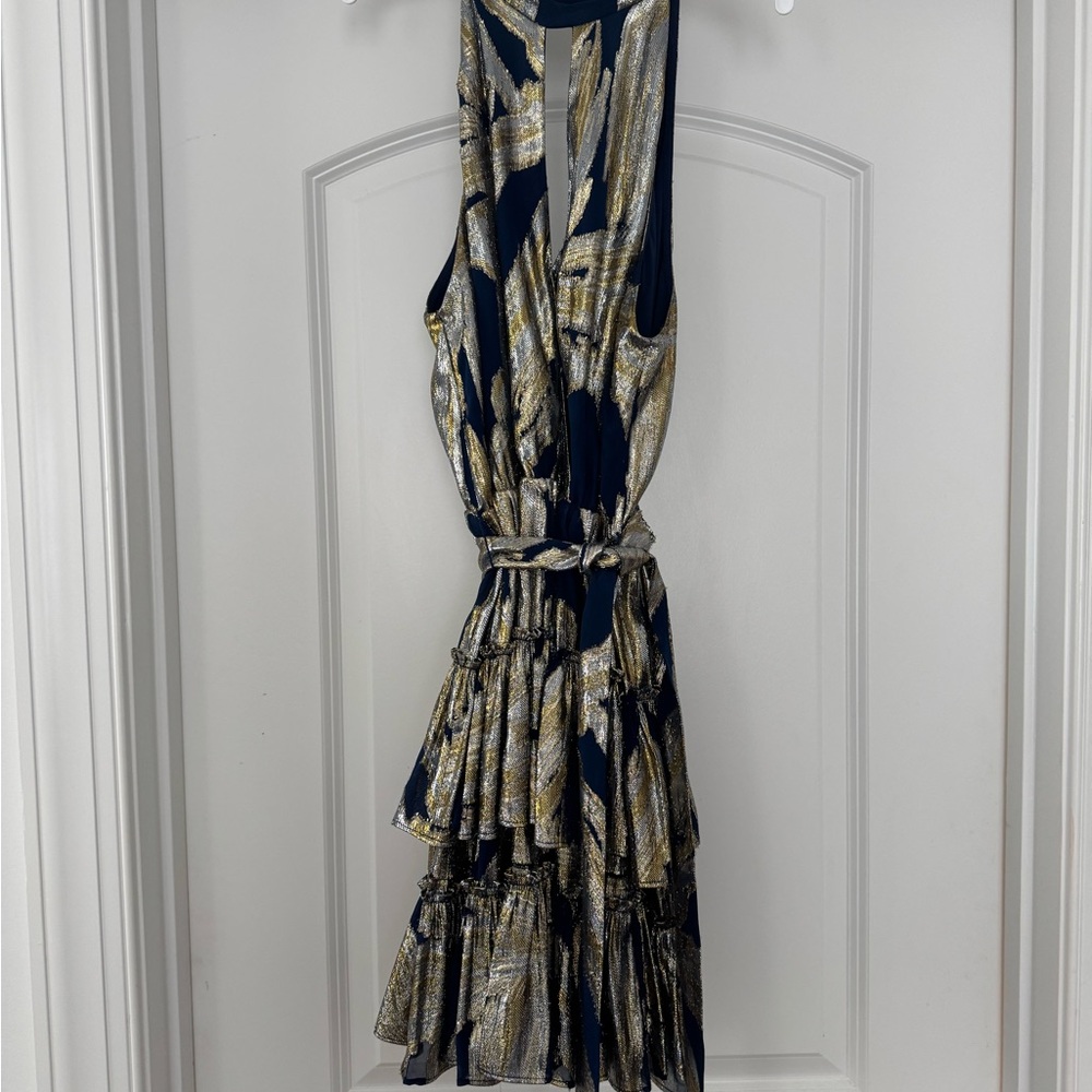 Rebecca Vallance Navy and Gold Mini Dress
